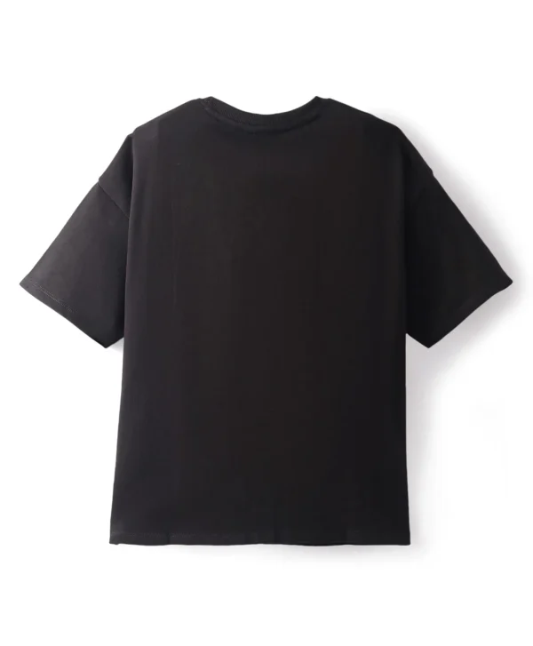 Terry Knit Half Drop Shoulder Sleeves T-Shirt With Mufasa Print & Text Foil Print - Black