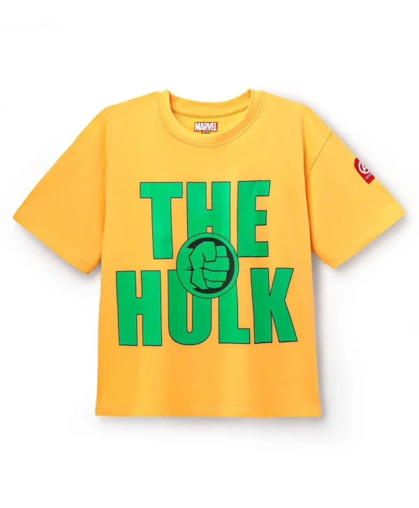 Single Jersey Knit Oversize Drop Shoulder Half Sleeve T-Shirt - Yellow