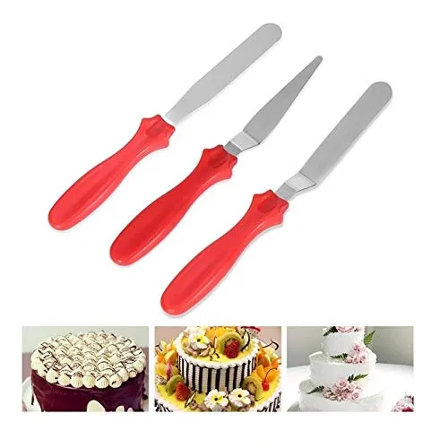 Spatula Set with Plastic Handle Stainless Steel Icing Spatula Variety Set & Cake Decorating Tools