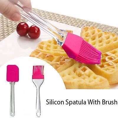 Silicon Spatula Oil Brush Set- Multipurpose Non-Sticky Small Spatula and Pastry Brush for Cake Mixer, Cooking, Baking, BBQ, Oil Brush for Kitchen