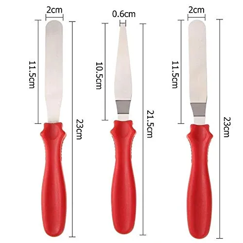 Spatula Set with Plastic Handle Stainless Steel Icing Spatula Variety Set & Cake Decorating Tools