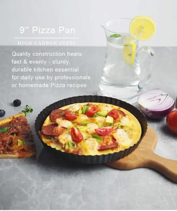 Non-Stick Tart Quiche Pizza Pan Round Pizza Cake Baking Tray Carbon Steel Mold with Removable Loose Bottom Tart Pie Pan, Black