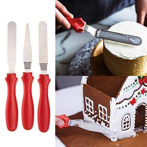 Spatula Set with Plastic Handle Stainless Steel Icing Spatula Variety Set & Cake Decorating Tools