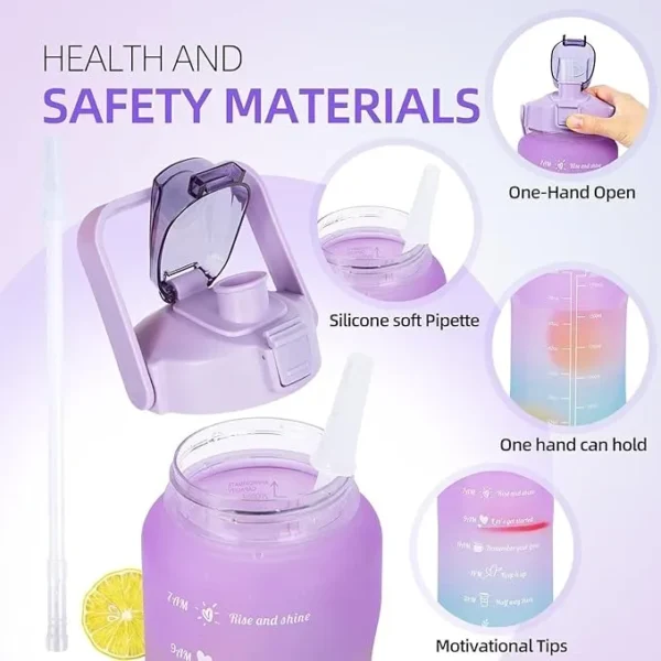 Airovia Motivational Water Bottle Set of 3 Pcs Time Marker with Straw, Unbreakable Leakproof BPA free Non-toxic Sipper Bottle for Office, Sports, Gym, School (Plastic | Set_Of 3 | Multicolor)