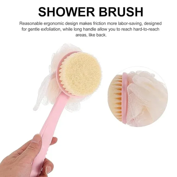Bath Brush with Handle – Long Handle Body Scrubber for Shower & Bath | Exfoliating Back & Body Brush for Soft, Smooth Skin