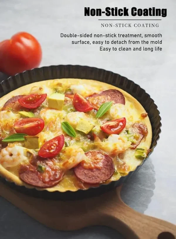 Non-Stick Tart Quiche Pizza Pan Round Pizza Cake Baking Tray Carbon Steel Mold with Removable Loose Bottom Tart Pie Pan, Black