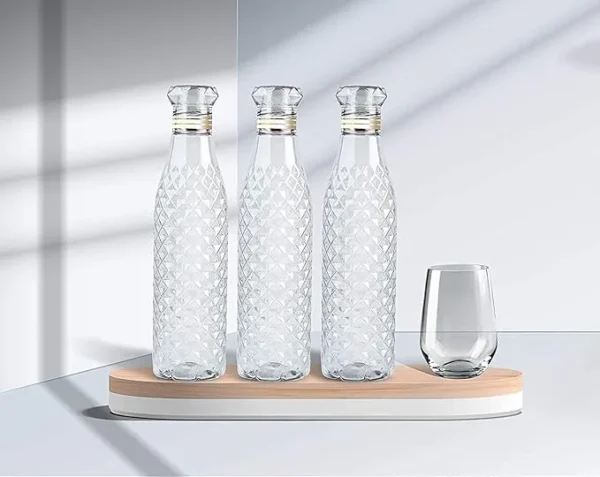 Diamond Water Bottle 1 Litre, Plastic Fridge Water Bottle Set, Ideal for Office, Sports, School,Travelling, Gym, Yoga (3 Pcs)