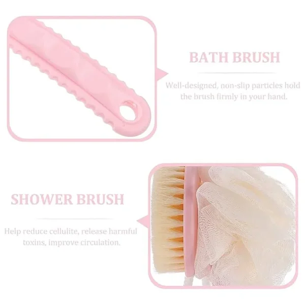 Bath Brush with Handle – Long Handle Body Scrubber for Shower & Bath | Exfoliating Back & Body Brush for Soft, Smooth Skin
