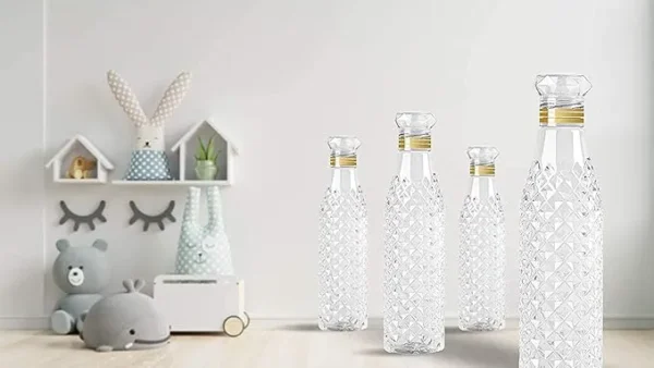 Diamond Water Bottle 1 Litre, Plastic Fridge Water Bottle Set, Ideal for Office, Sports, School,Travelling, Gym, Yoga (3 Pcs)