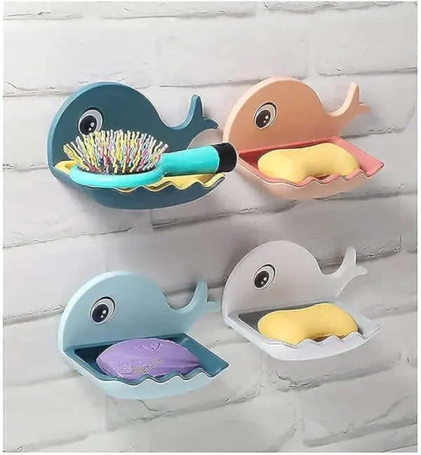 Soap Stand Holder for Bathroom Kitchen Sink Magic Stickers Wall Mounted (Pack of 2 Pcs) Soap Dish Holder, Fish Design Random Color(Plastic)