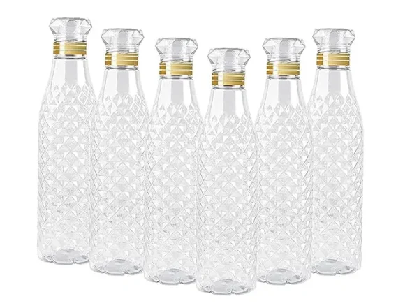 Diamond Water Bottle 1 Litre, Plastic Fridge Water Bottle Set, Ideal for Office, Sports, School,Travelling, Gym, Yoga (3 Pcs)
