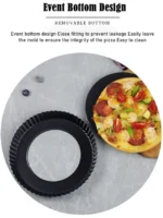 Non-Stick Tart Quiche Pizza Pan Round Pizza Cake Baking Tray Carbon Steel Mold with Removable Loose Bottom Tart Pie Pan, Black