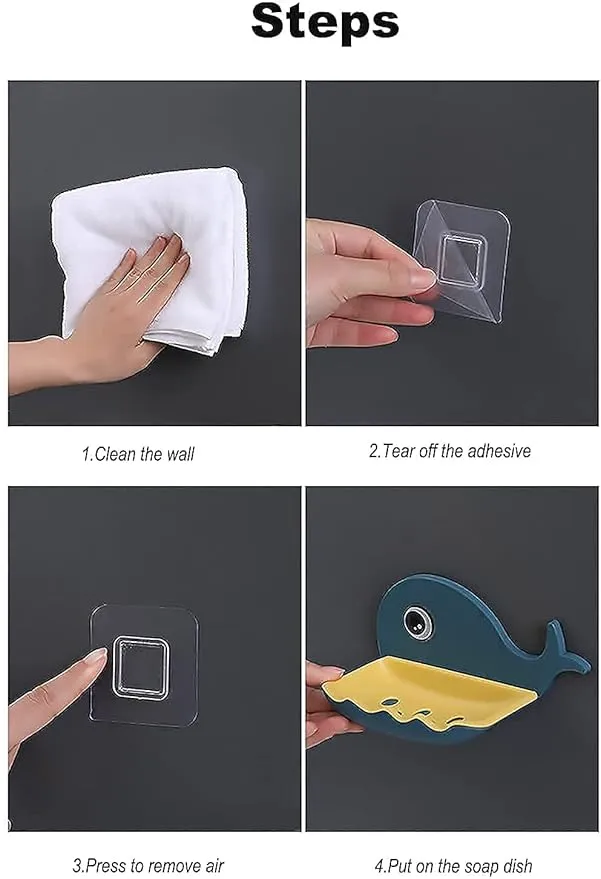 Soap Stand Holder for Bathroom Kitchen Sink Magic Stickers Wall Mounted (Pack of 2 Pcs) Soap Dish Holder, Fish Design Random Color(Plastic)