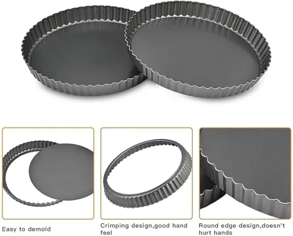 Non-Stick Tart Quiche Pizza Pan Round Pizza Cake Baking Tray Carbon Steel Mold with Removable Loose Bottom Tart Pie Pan, Black