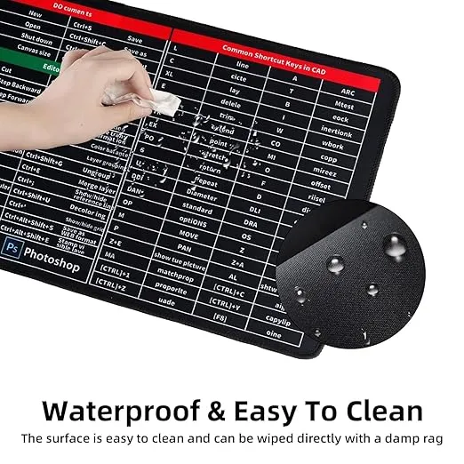 Anti-Slip Keyboard Pad with Office Software Shortcuts Pattern, Clear Extended Large Cheat Sheet Mouse Pad, Large Rubber Base Mice Smooth Cloth Desk Mat, Excel Shortcut Keys Mouse Pad