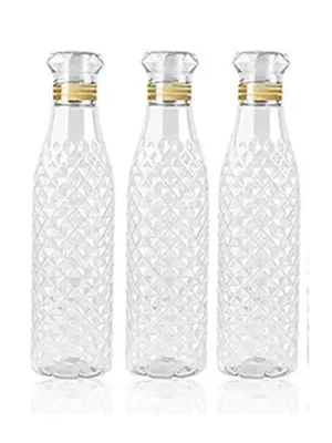 Diamond Water Bottle 1 Litre, Plastic Fridge Water Bottle Set, Ideal for Office, Sports, School,Travelling, Gym, Yoga (3 Pcs)