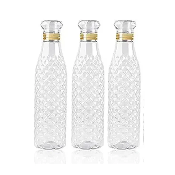Diamond Water Bottle 1 Litre, Plastic Fridge Water Bottle Set, Ideal for Office, Sports, School,Travelling, Gym, Yoga (3 Pcs)