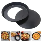 Non-Stick Tart Quiche Pizza Pan Round Pizza Cake Baking Tray Carbon Steel Mold with Removable Loose Bottom Tart Pie Pan, Black