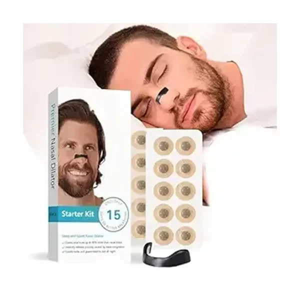 Breathing Nasal Strip Starter Kit for Boost Oxygen Level, Reduce Snoring, Improve Sleep Quality - Sweat Resistant, Skin Safe Nasal Strips Sugar Control Acupressure (15 Count)