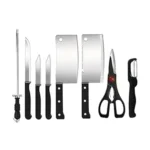 8 in 1 Piece Knife Set - Includes 3 Vegetable and Fruit Knives, 2 Meat Knives, 1 Scissor, 1 Knife Sharpener, and 1 Peeler - Stainless Steel Kitchen Knife Set