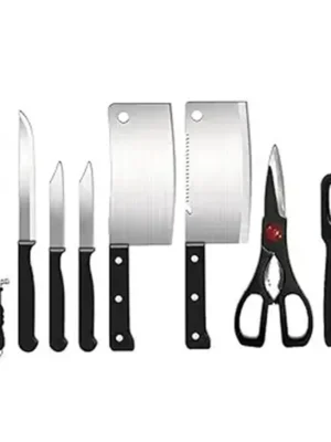 8 in 1 Piece Knife Set - Includes 3 Vegetable and Fruit Knives, 2 Meat Knives, 1 Scissor, 1 Knife Sharpener, and 1 Peeler - Stainless Steel Kitchen Knife Set