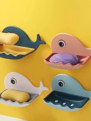 Soap Stand Holder for Bathroom Kitchen Sink Magic Stickers Wall Mounted (Pack of 2 Pcs) Soap Dish Holder, Fish Design Random Color(Plastic)