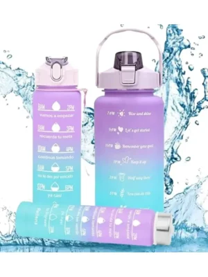 Airovia Motivational Water Bottle Set of 3 Pcs Time Marker with Straw, Unbreakable Leakproof BPA free Non-toxic Sipper Bottle for Office, Sports, Gym, School (Plastic | Set_Of 3 | Multicolor)