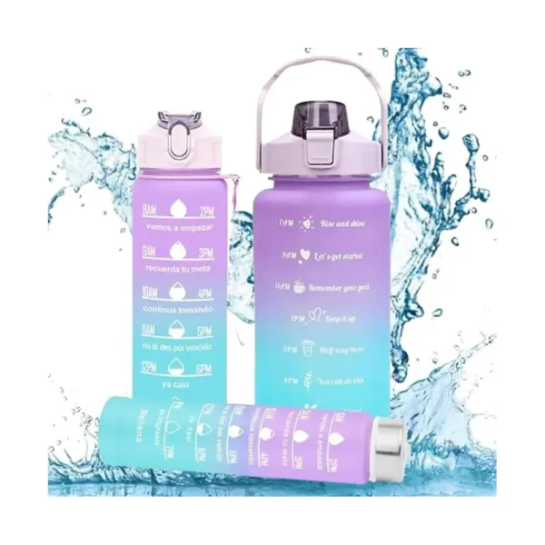 Airovia Motivational Water Bottle Set of 3 Pcs Time Marker with Straw, Unbreakable Leakproof BPA free Non-toxic Sipper Bottle for Office, Sports, Gym, School (Plastic | Set_Of 3 | Multicolor)