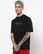 Men's Black Batman Outline Logo Graphic Printed Oversized T-shirt