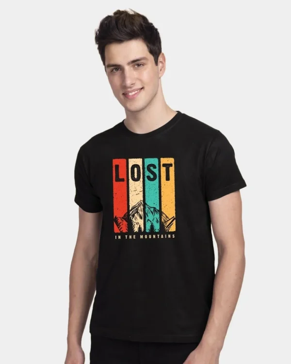 Men's Black Lost Mountains Graphic Printed T-shirt