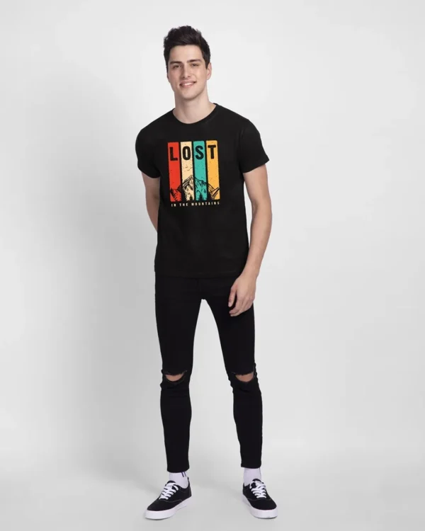 Men's Black Lost Mountains Graphic Printed T-shirt