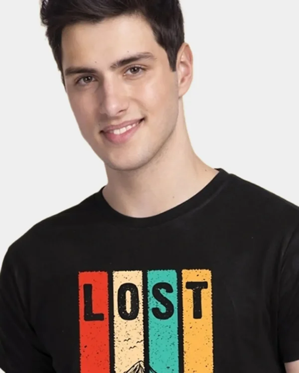 Men's Black Lost Mountains Graphic Printed T-shirt