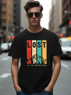 Men's Black Lost Mountains Graphic Printed T-shirt