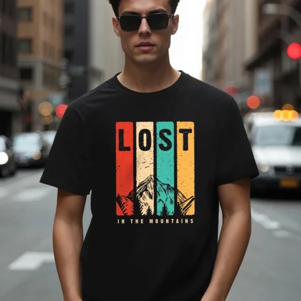 Men's Black Lost Mountains Graphic Printed T-shirt