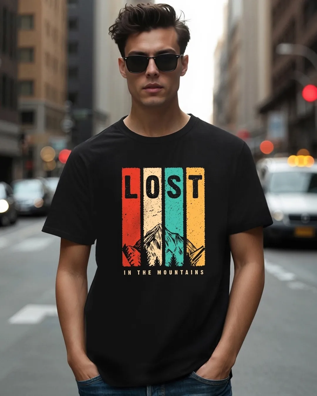 Men's Black Lost Mountains Graphic Printed T-shirt