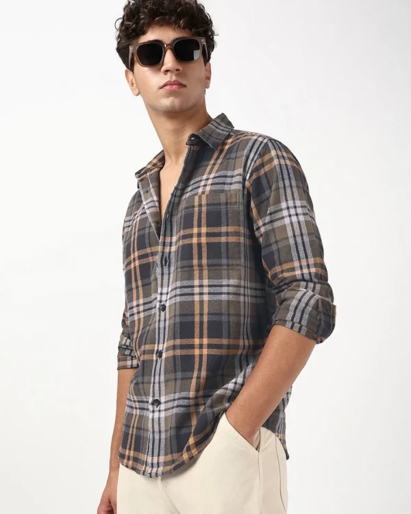 Men's Brown & Black Checked Shirt