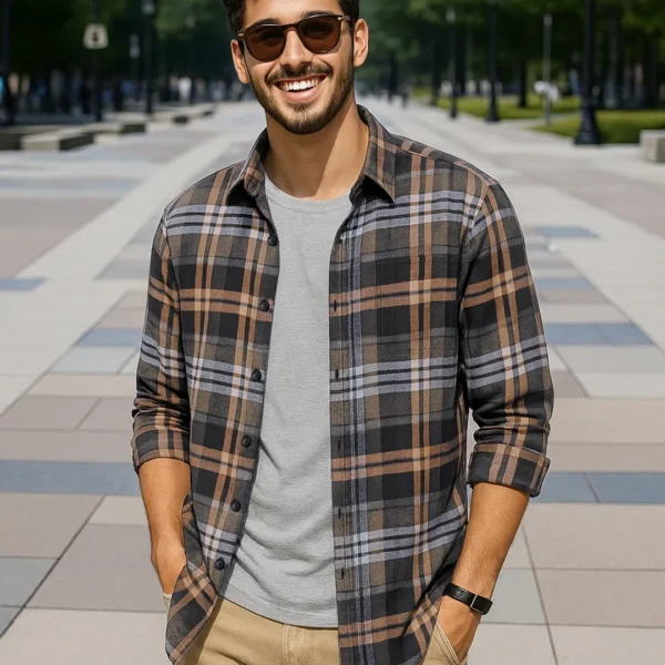 Men's Brown & Black Checked Shirt