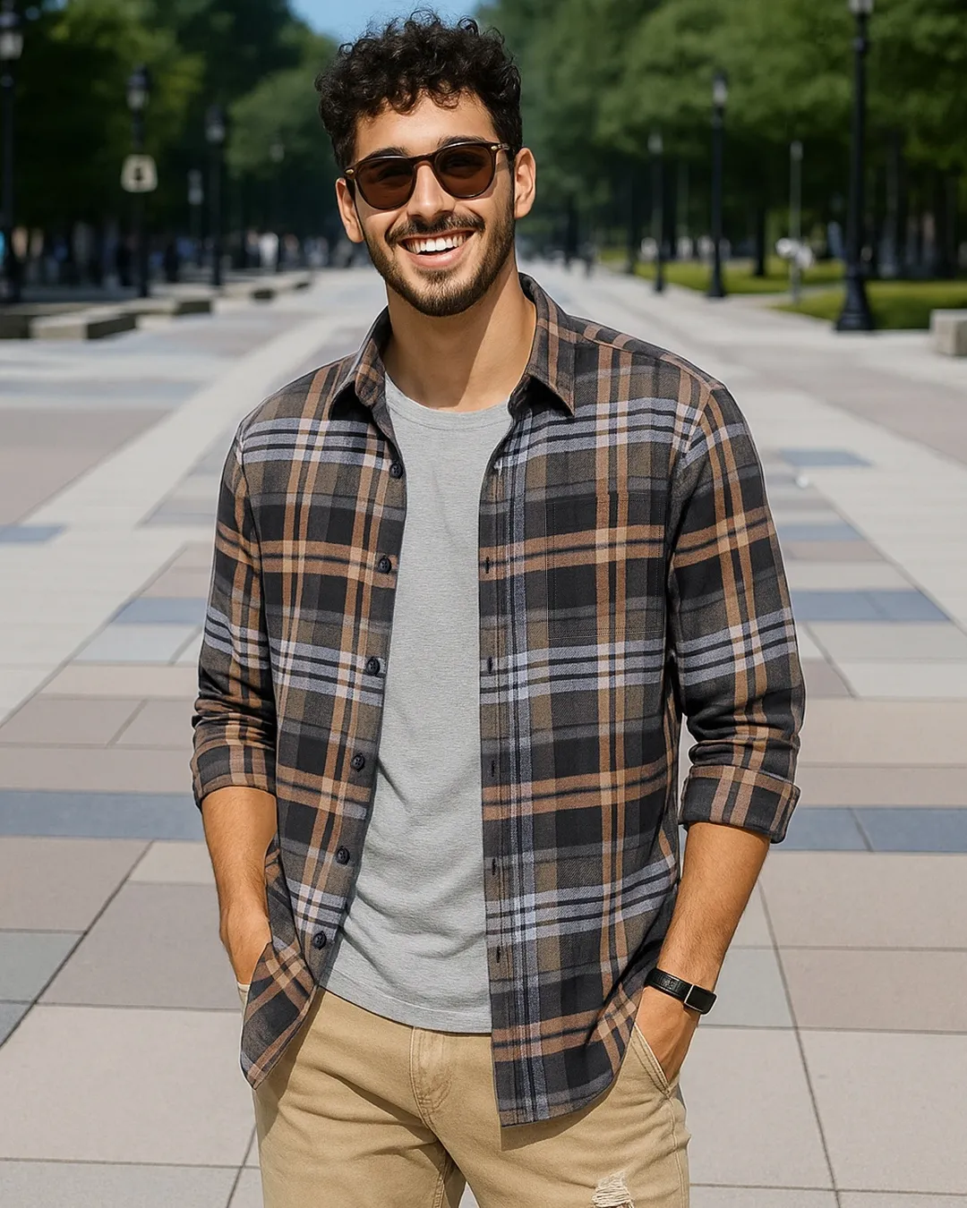 Men's Brown & Black Checked Shirt