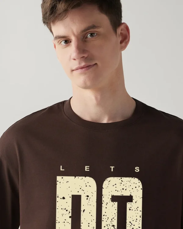 Men's Chocolate Brown Just Do It Typography Oversized T-shirt