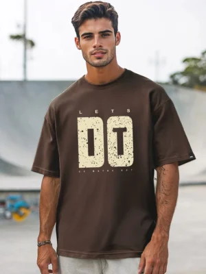 Men's Chocolate Brown Just Do It Typography Oversized T-shirt