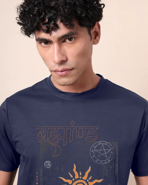 Men's Dark Blue Brahmand Graphic Printed T-shirt