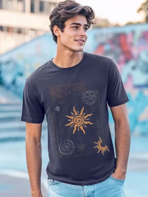 Men's Dark Blue Brahmand Graphic Printed T-shirt
