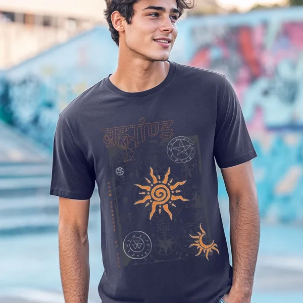 Men's Dark Blue Brahmand Graphic Printed T-shirt