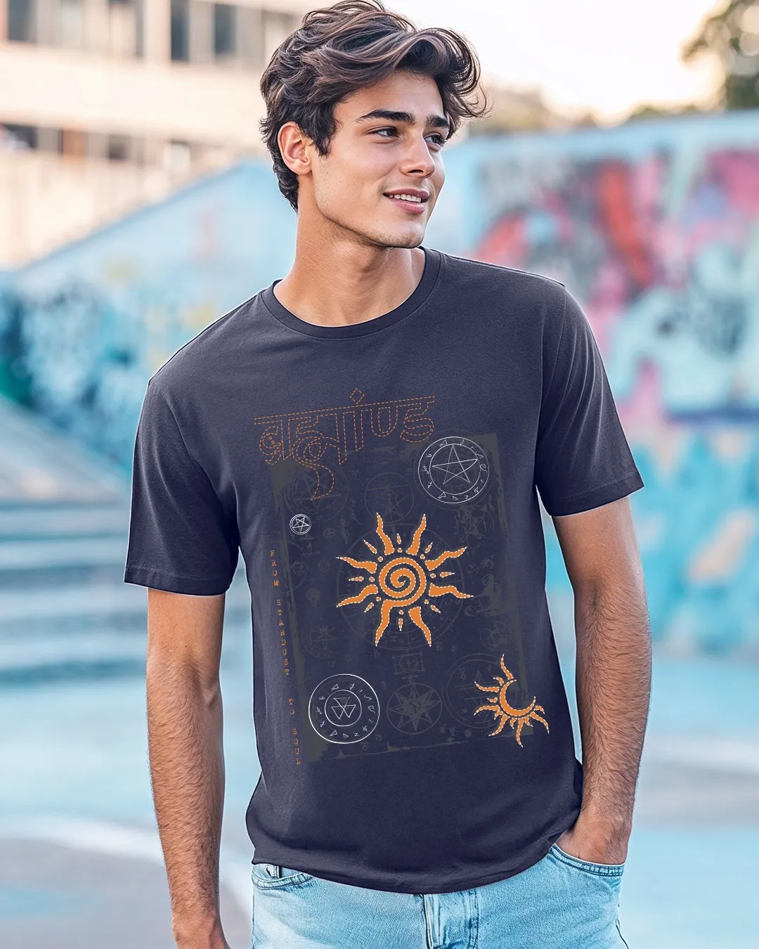 Men's Dark Blue Brahmand Graphic Printed T-shirt