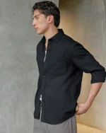 Men's Jet Black Cotton Linen Shirt