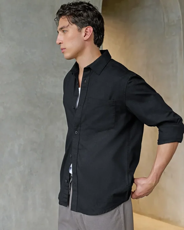 Men's Jet Black Cotton Linen Shirt