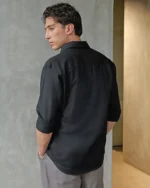 Men's Jet Black Cotton Linen Shirt