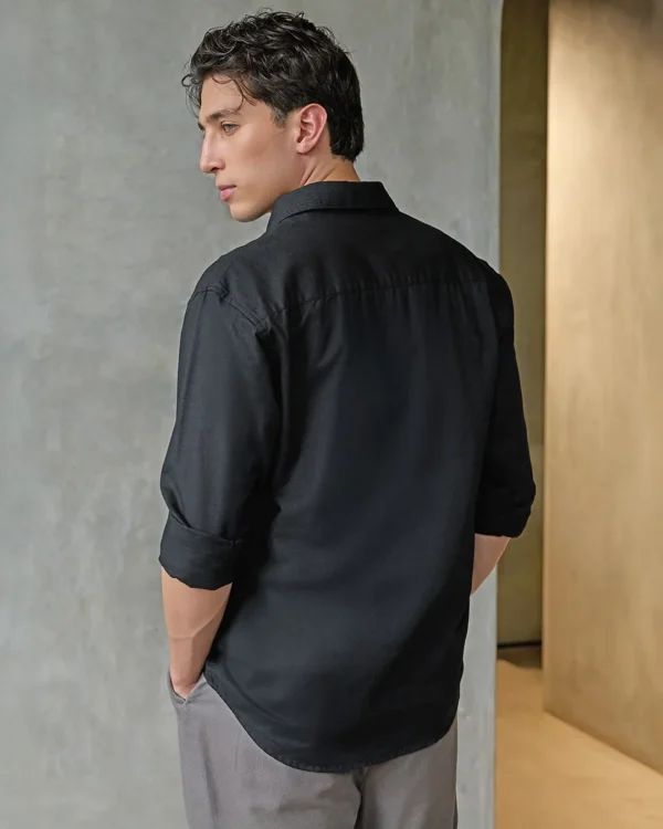 Men's Jet Black Cotton Linen Shirt