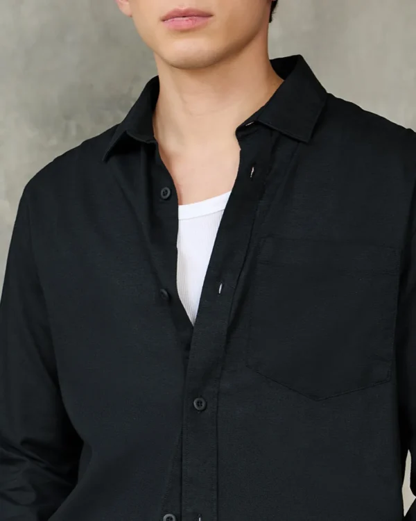 Men's Jet Black Cotton Linen Shirt