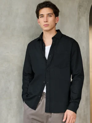 Men's Jet Black Cotton Linen Shirt